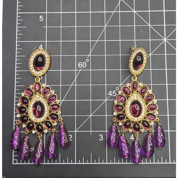 Kenneth Jay Lane KJL Couture Chandelier Statement Runway Purple Gold Earrings - Picture 3 of 9